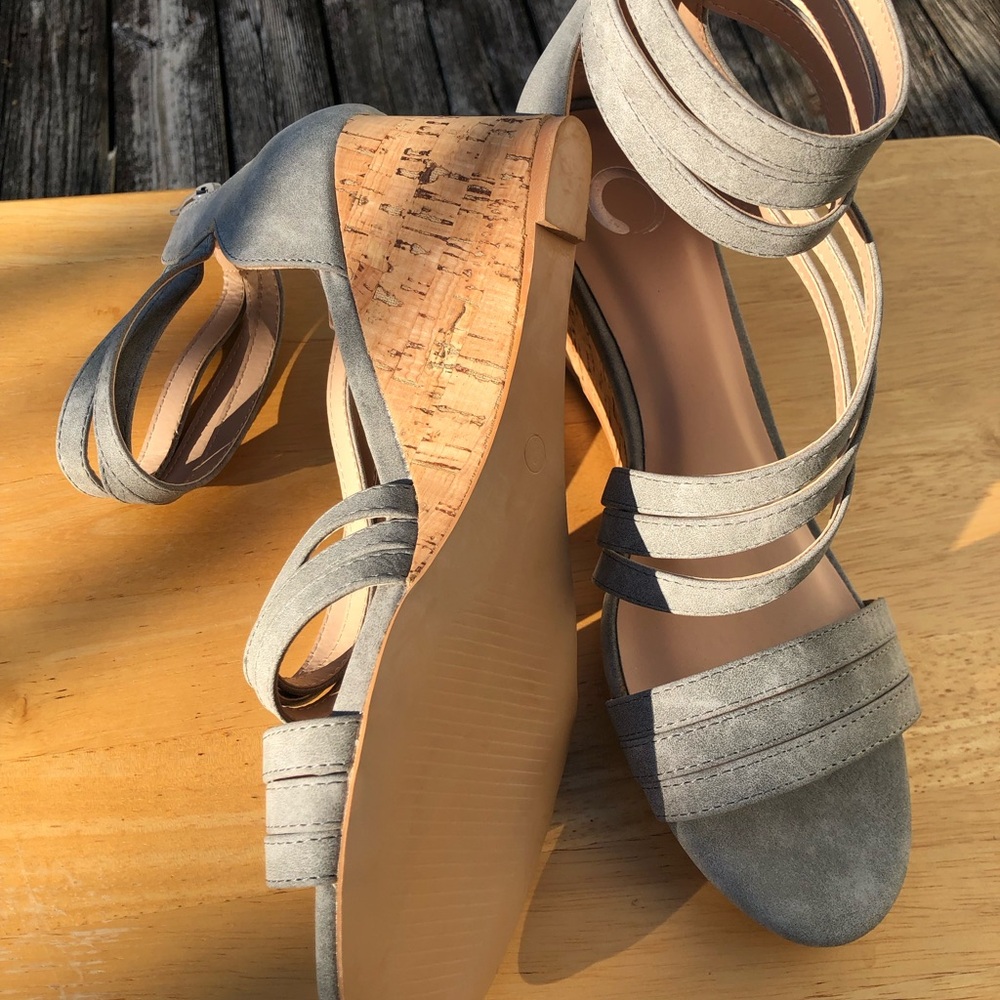 Elegant Gray Suede with Cork Wedge Sandals